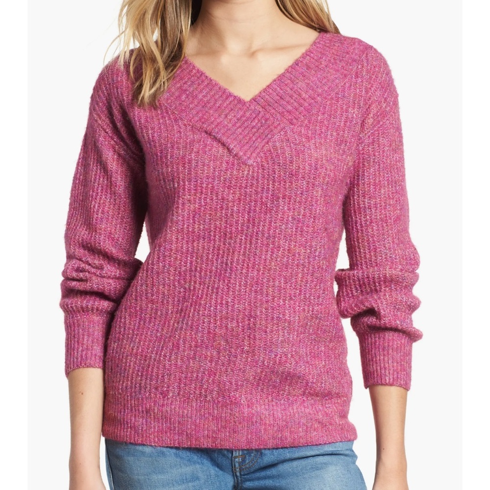 Heartloom Ella V-Neck Sweater Anthropologie Pink Purple Knit Cozy Medium